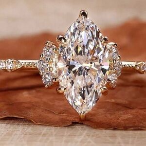 New 18K Gold Plated French Vintage Marquise Ring | Stainless Steel | Size 7